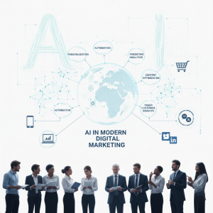 Visual representation of artificial intelligence improving digital marketing performance and personalization