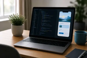  Cozy-workspace-with-laptop-and-plants-flutter-codes-on-laptop 