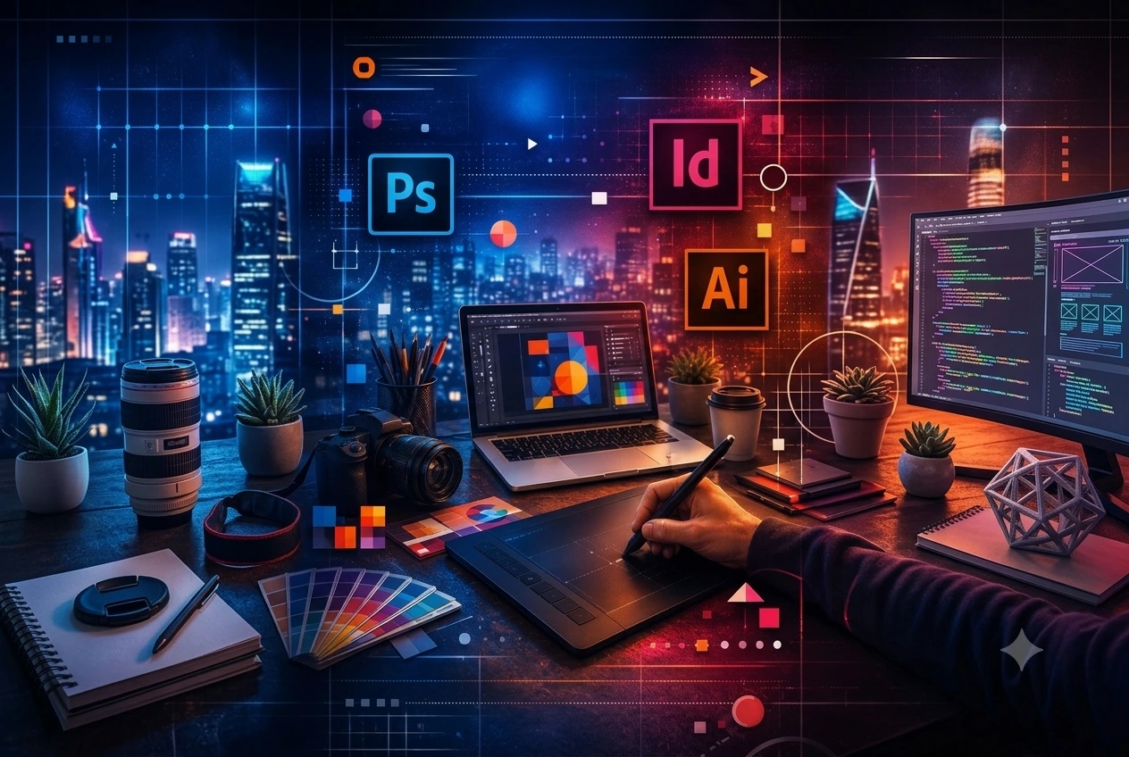 graphic designer using ai skills while working