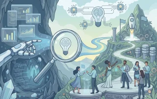 illustrated vector representation of data story telling process and tools