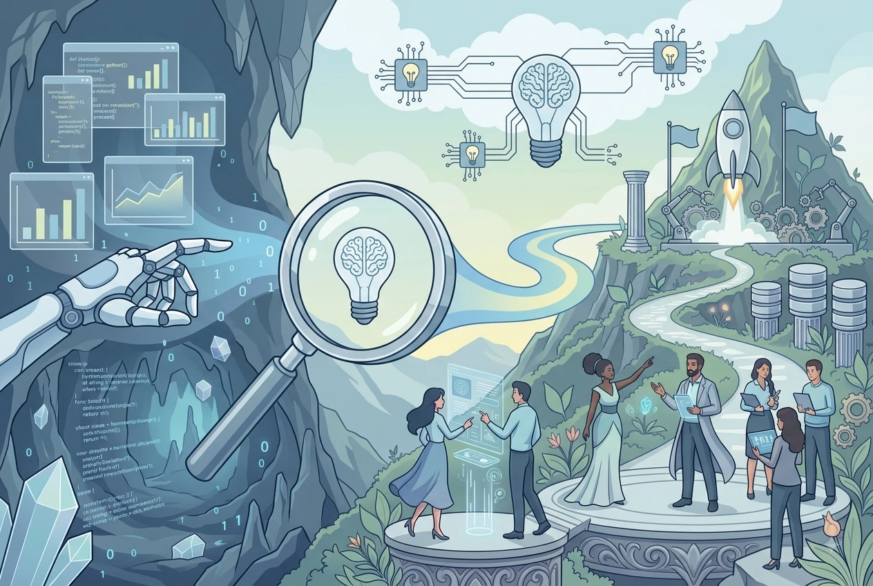 illustrated vector representation of data story telling process and tools