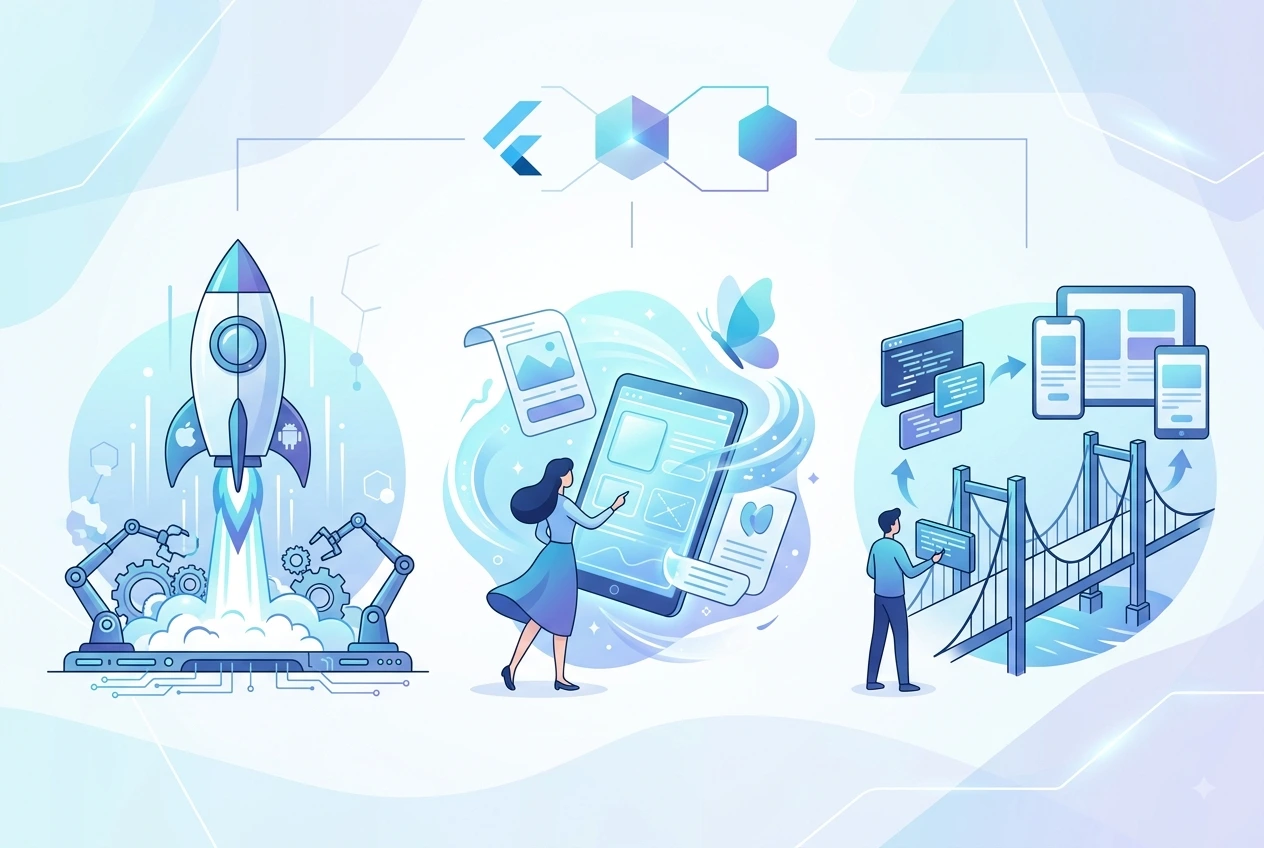 illustrated image of difference between flutter vs react native vs native