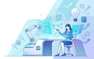 illustarted image of ai interacting with data analytics expert