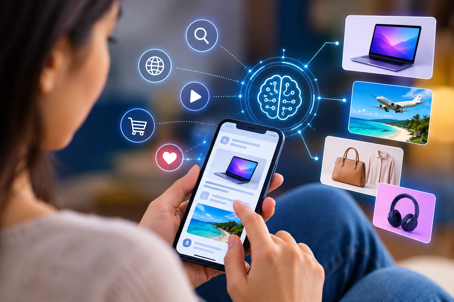 AI analyzing smartphone activity to predict user interests