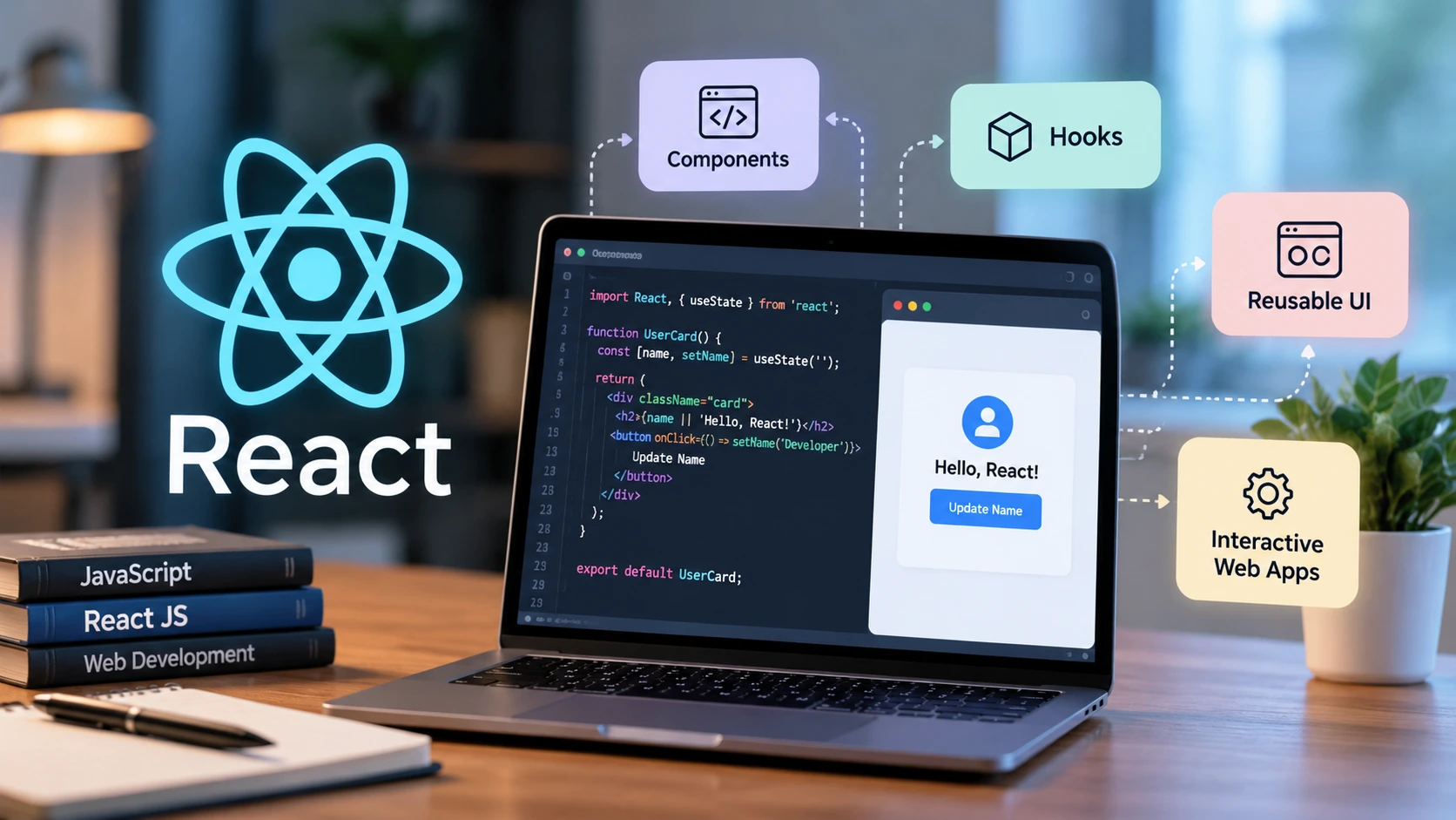 React JS components and hooks for web development