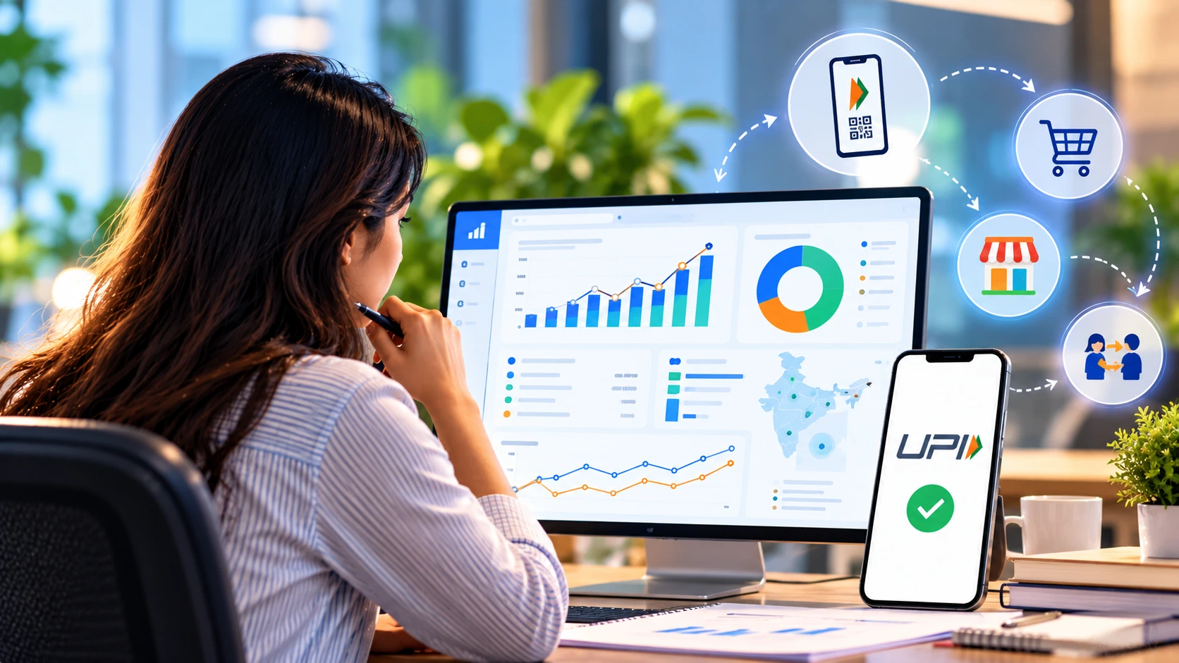 Data analyst analyzing UPI transaction data